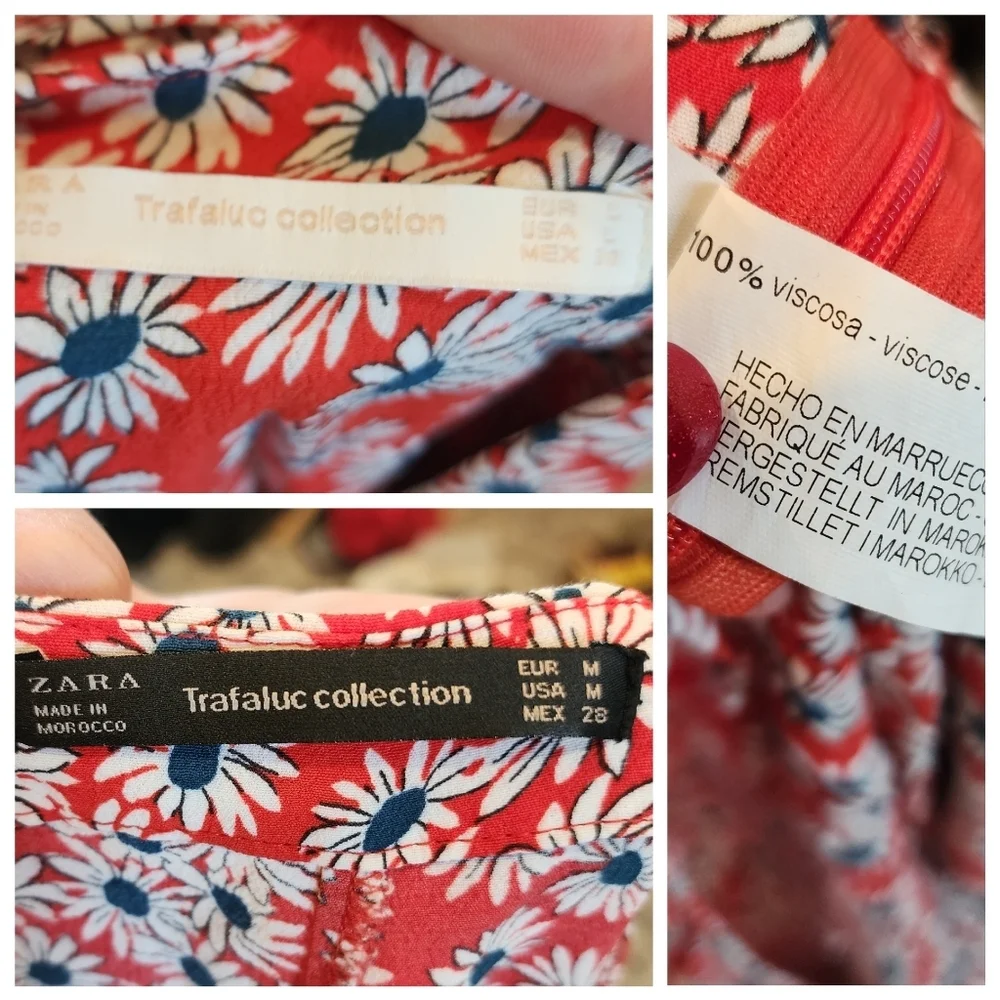 Zara 2-peice Set Skort (M) Top (L) Red‎ White Blue Floral Rayon